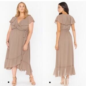 Show Me Your Mumu SMYM Jess Ruffle Wrap midi dress in Dune Brown NEW XL